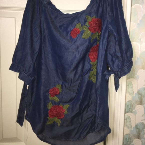 Strapless chambray top from Francesca’s. - Picture 2 of 3